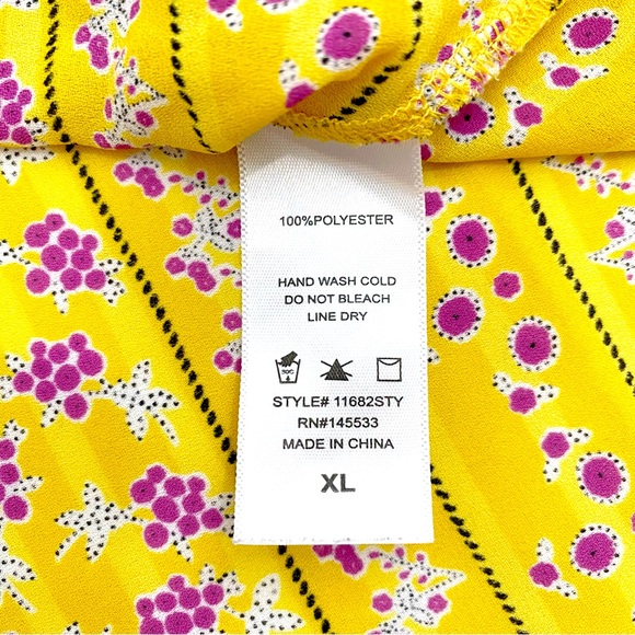 W5 Yellow Black White & Purple Floral Print Wrap Front Blouse, Size XL - Picture 7 of 8